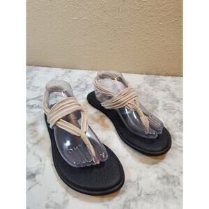 Sanuk Womens Yoga Sling Flats Comfort Beige Fabric‎ Slip On Sandals Size 10